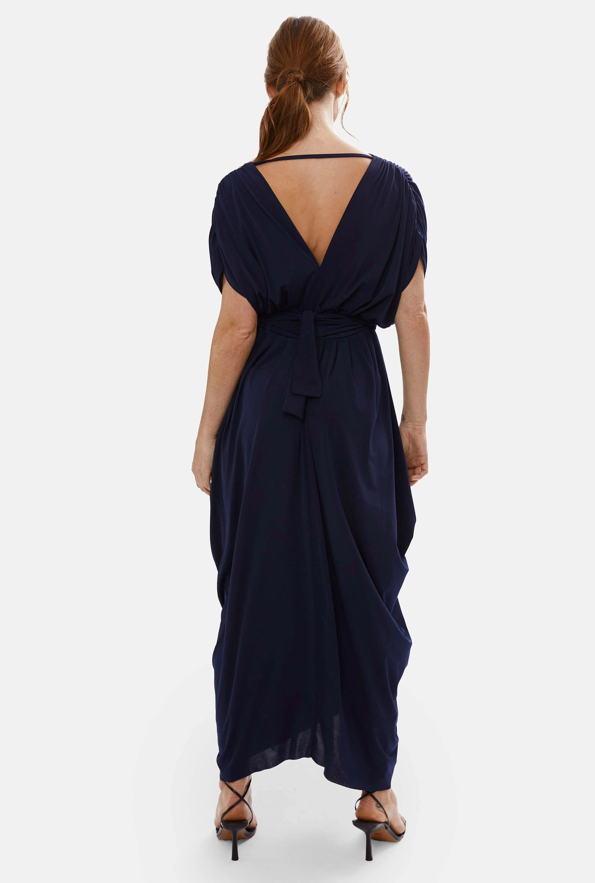 Batwing Pleated Maxi Dress Navy
