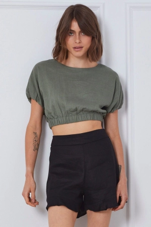 Black High Rise Shorts Linen