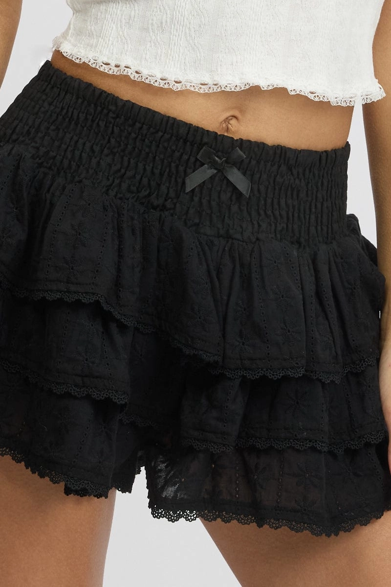 Black Ruffle Shorts Lace Trim