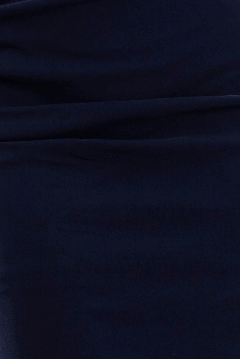 Blue Gathered Midi Skirt High Rise Bengaline Split