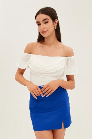 Blue Mini Skirt High Rise Front Split