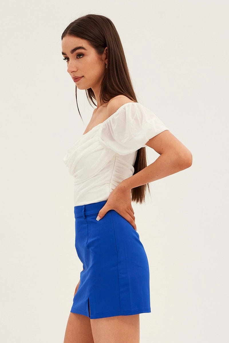 Blue Mini Skirt High Rise Front Split