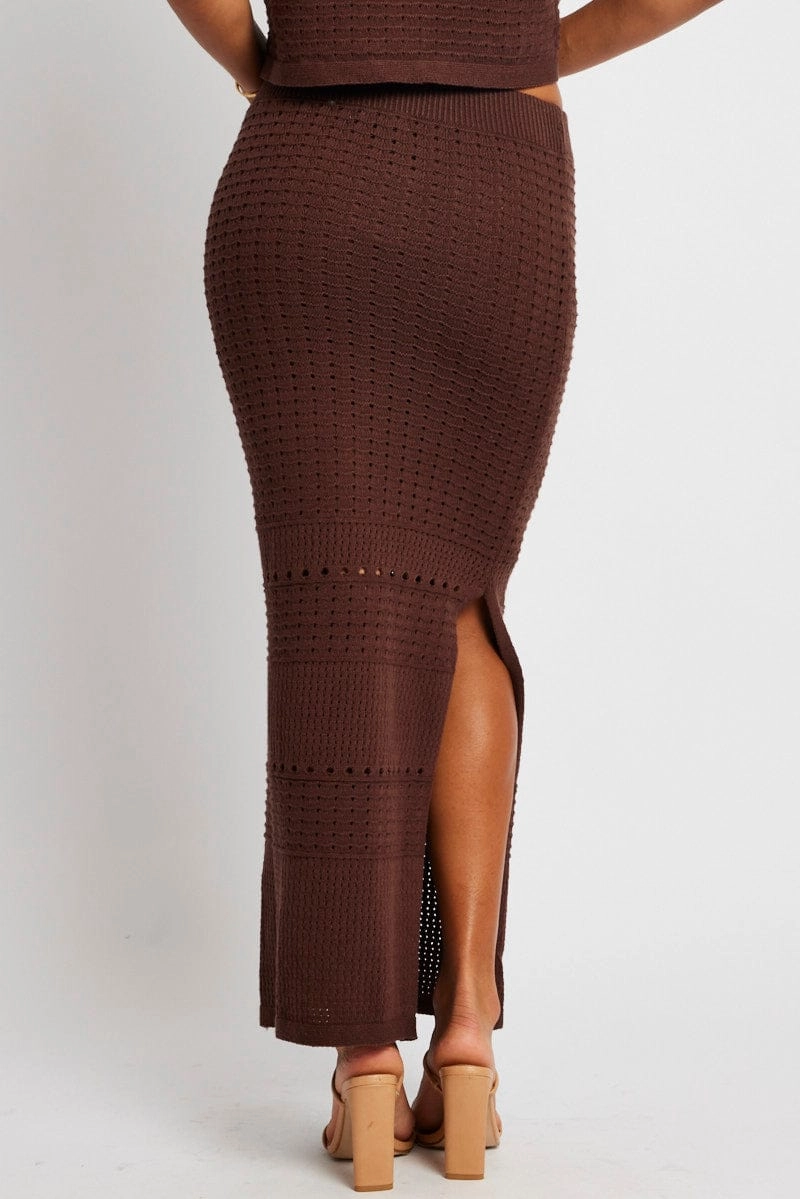 Brown Knit Skirt Crochet High Rise