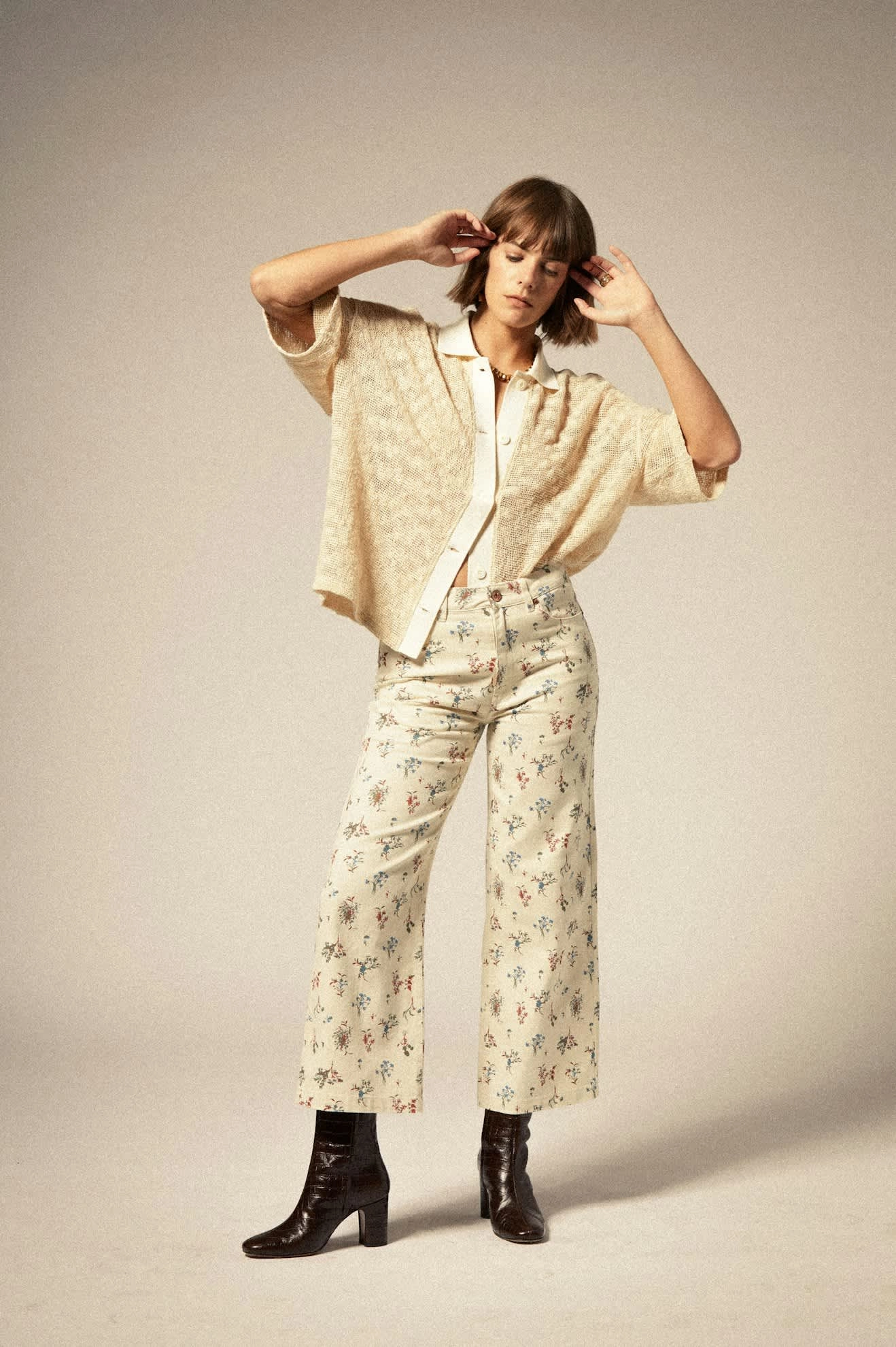 Camp Mesh Button Down S/S Polo Knit - Off White