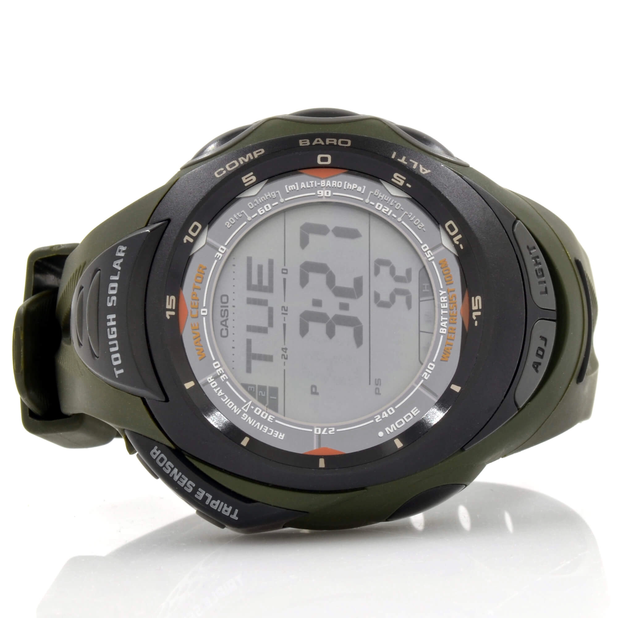 Casio Men's Watch - Pathfinder Digital Compass Green Resin Strap Digital | PAW1200-3V