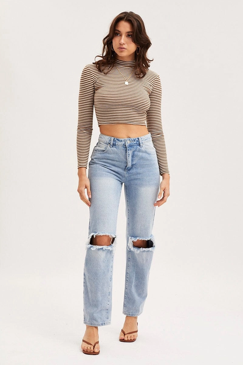 Check Top Long Sleeve Ribbed