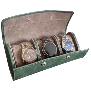 Classic Leather Travel Watch Case - 3 Slots (Green)