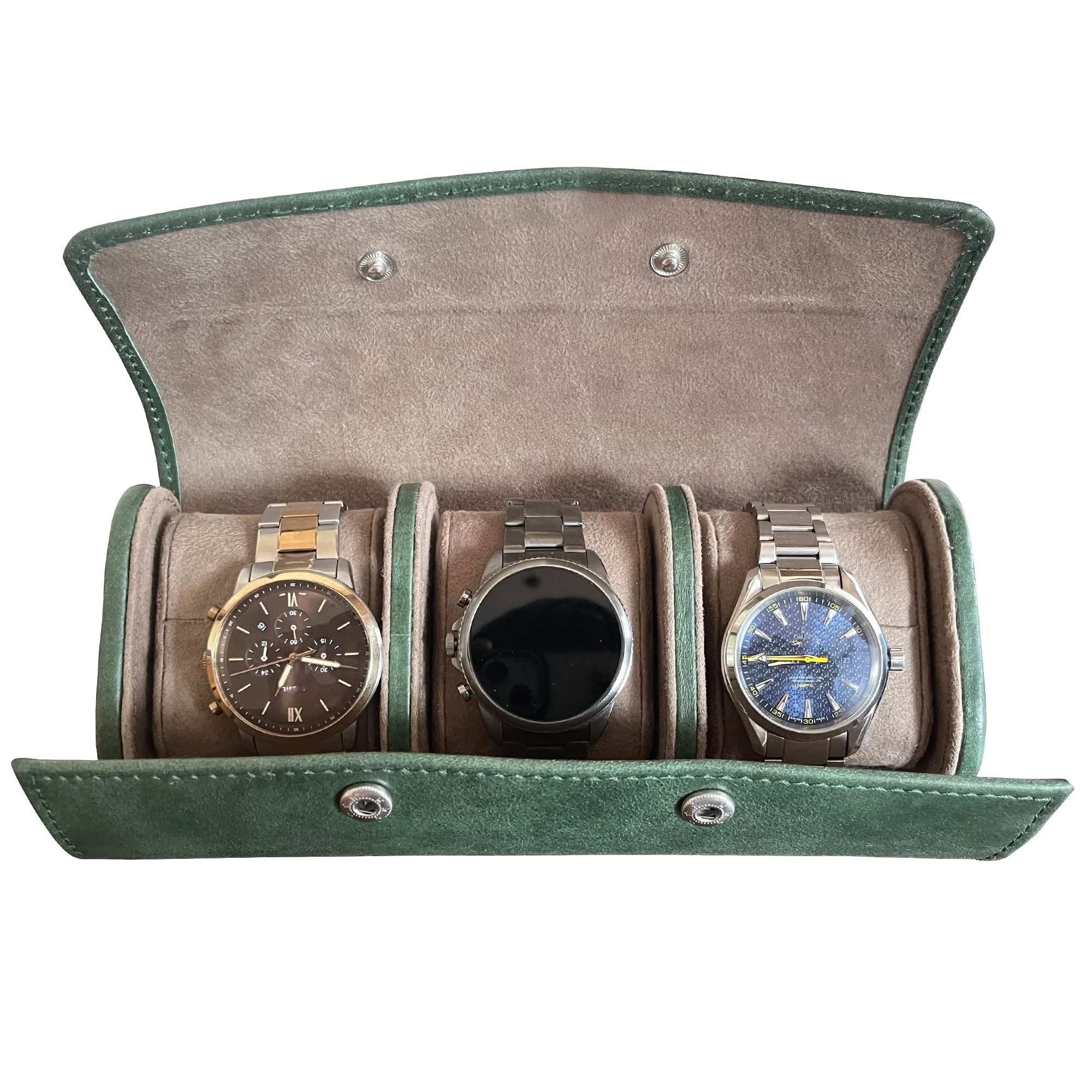 Classic Leather Travel Watch Case - 3 Slots (Green)