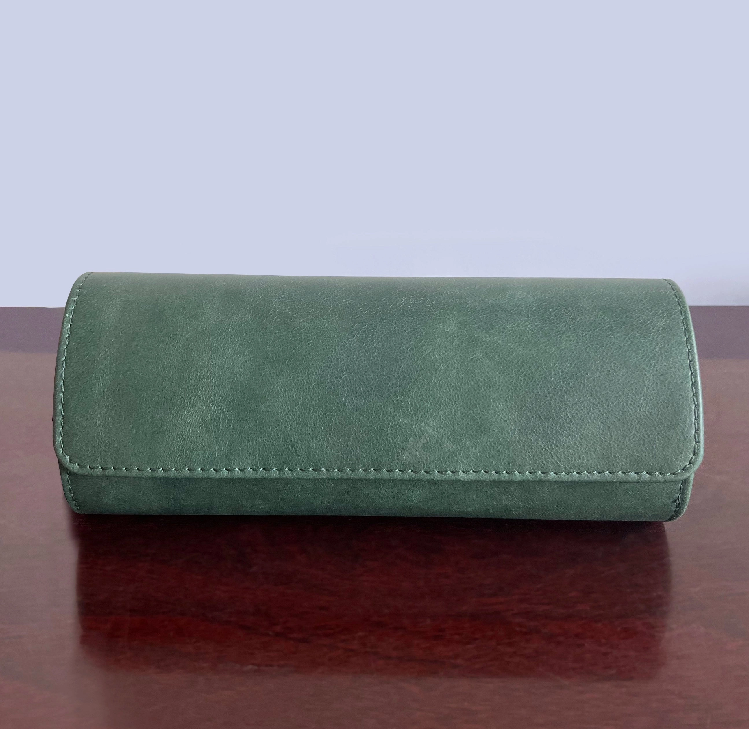Classic Leather Travel Watch Case - 3 Slots (Green)