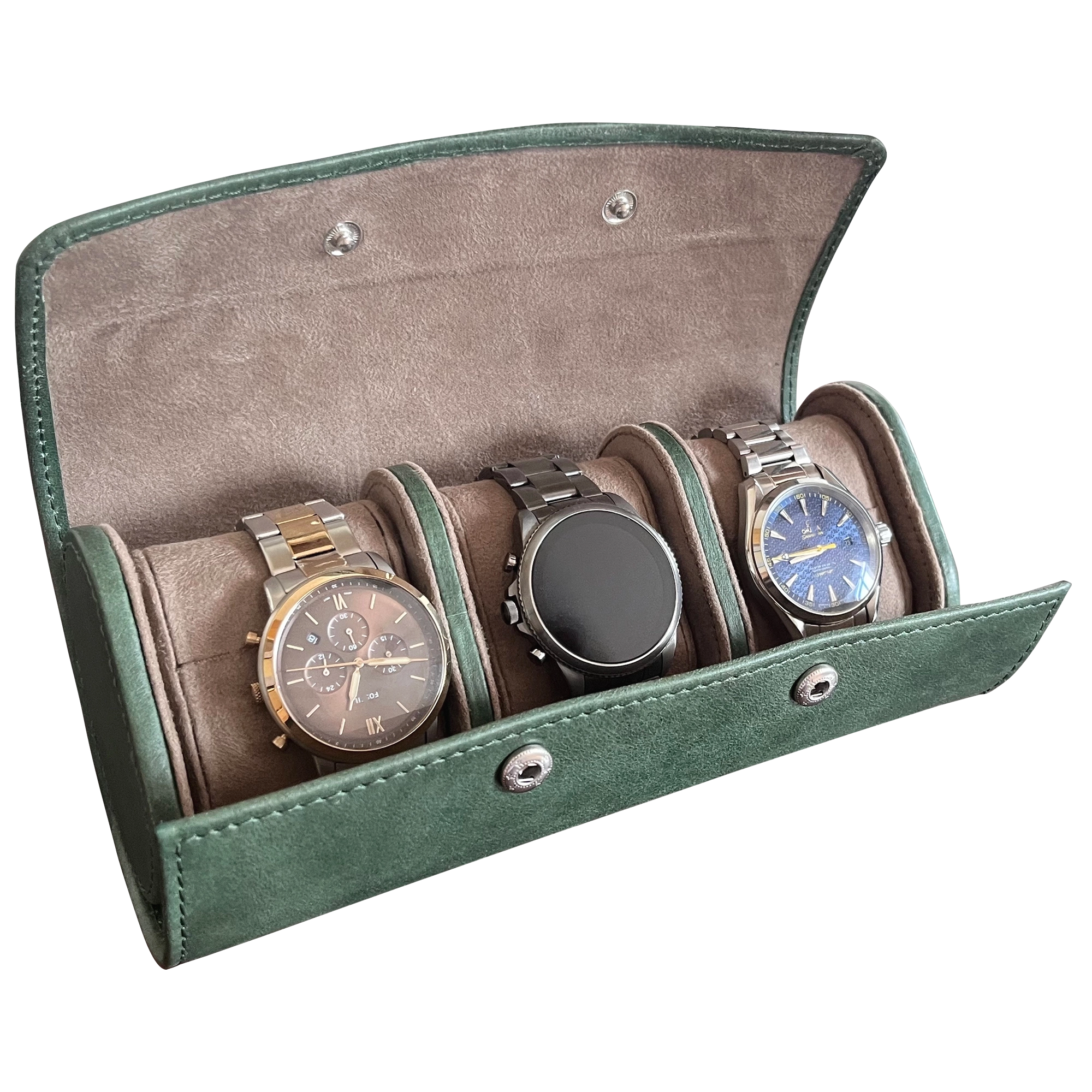 Classic Leather Travel Watch Case - 3 Slots (Green)