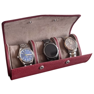 Classic Leather Travel Watch Case - 3 Slots (Red)