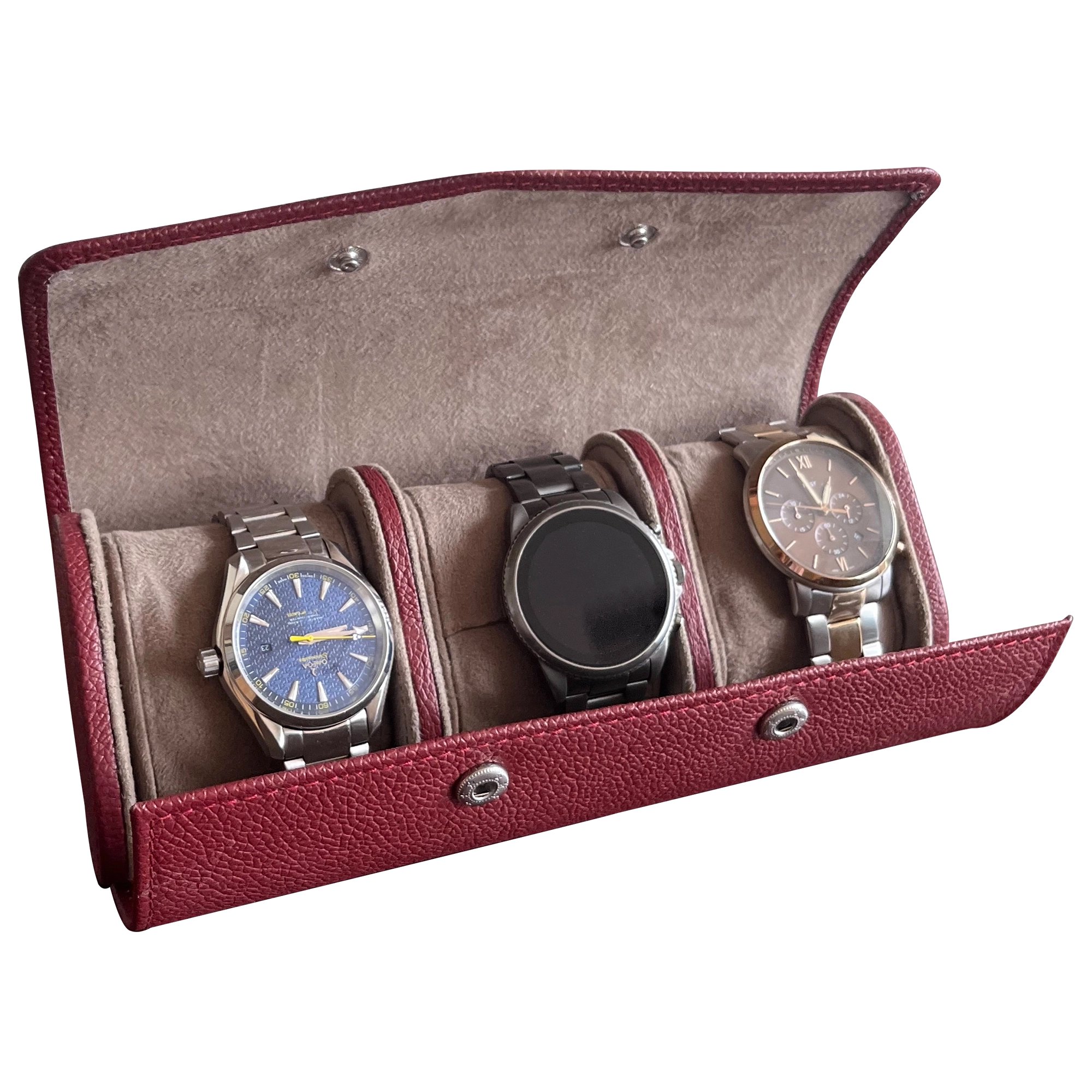 Classic Leather Travel Watch Case - 3 Slots (Red)