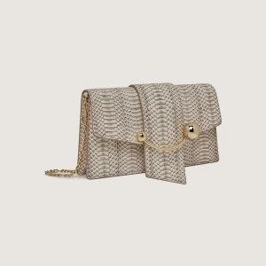 Crescent on a Chain - Embossed-Snake Leather Vanilla