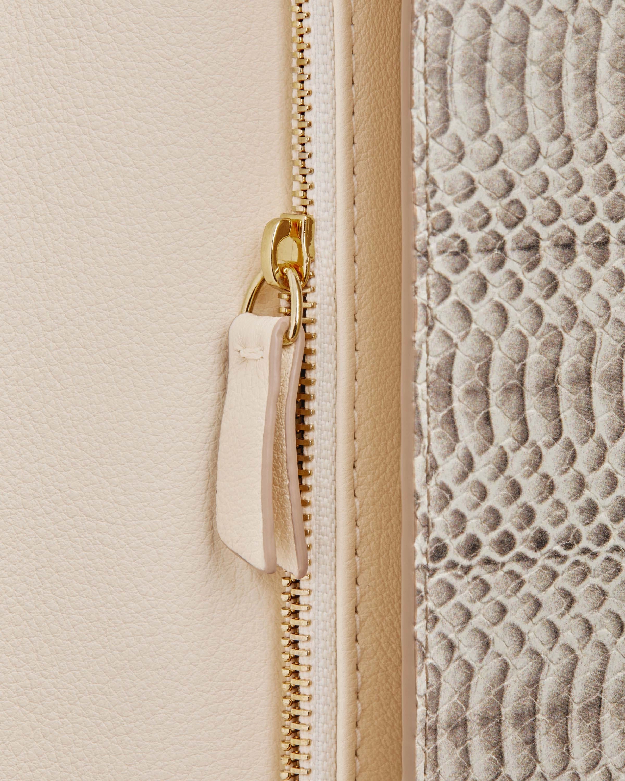 Crescent on a Chain - Embossed-Snake Leather Vanilla