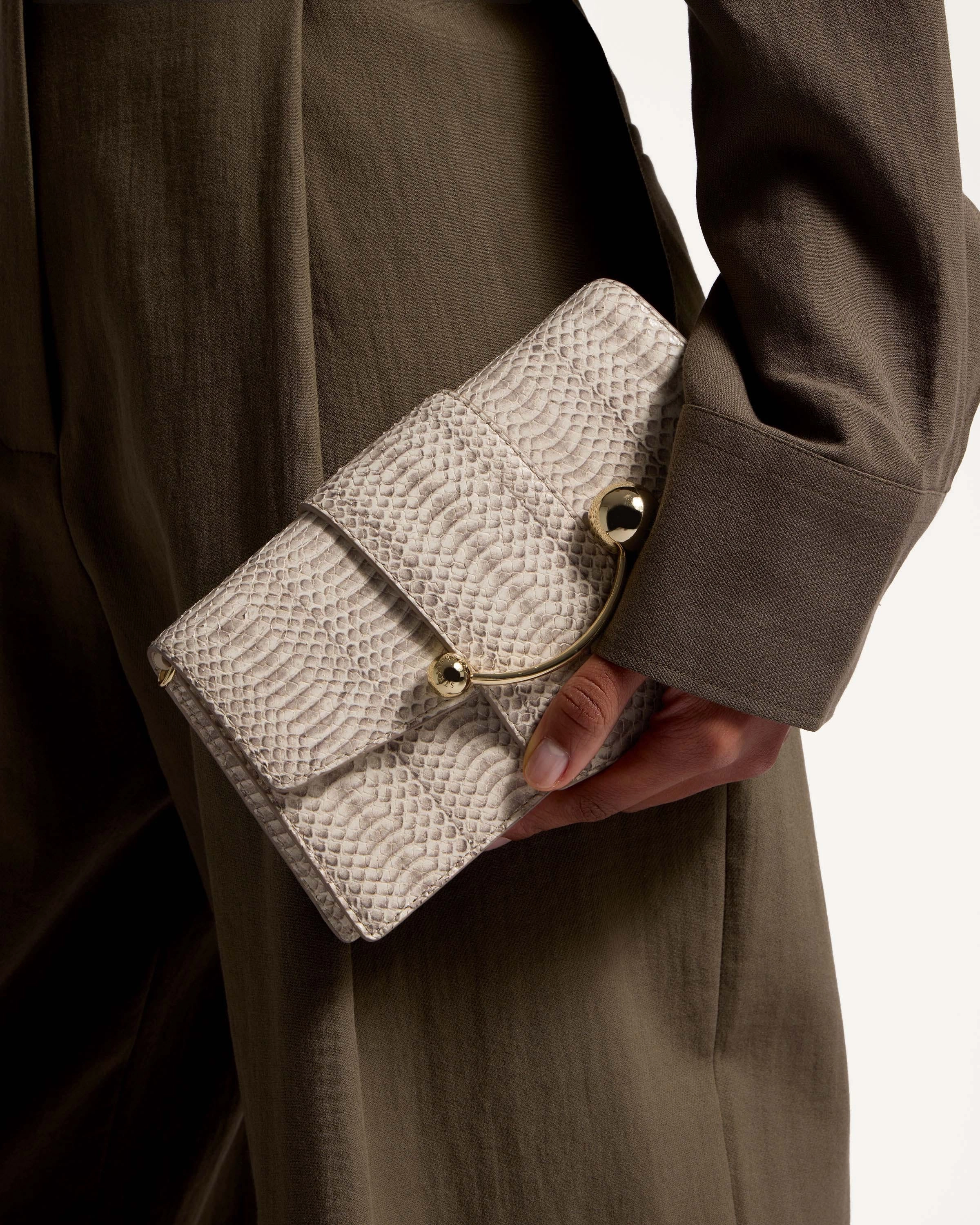 Crescent on a Chain - Embossed-Snake Leather Vanilla