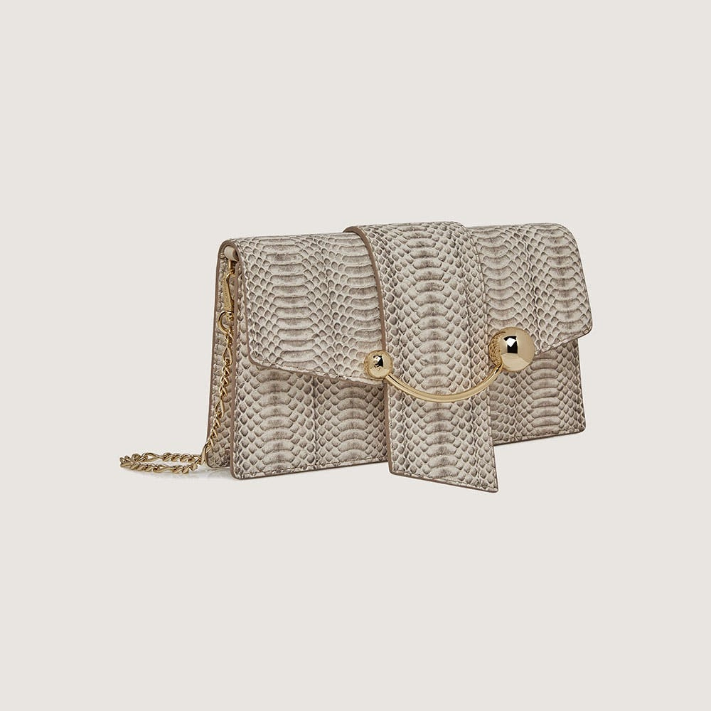 Crescent on a Chain - Embossed-Snake Leather Vanilla