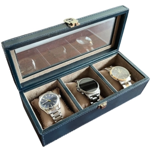 Elite Leather Watch Case - 3 Slots (Blue)