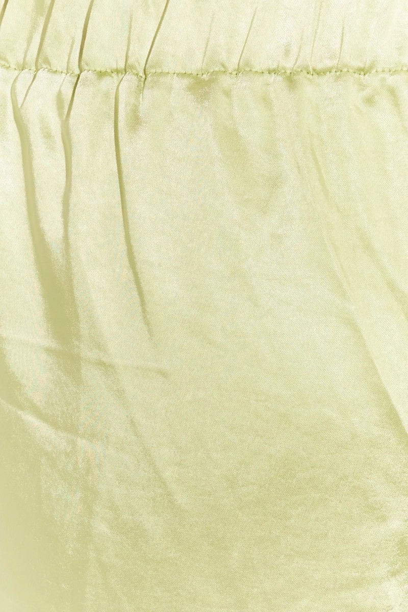 Green Pant High Elastic Waist Tie Front Wide Leg Satin