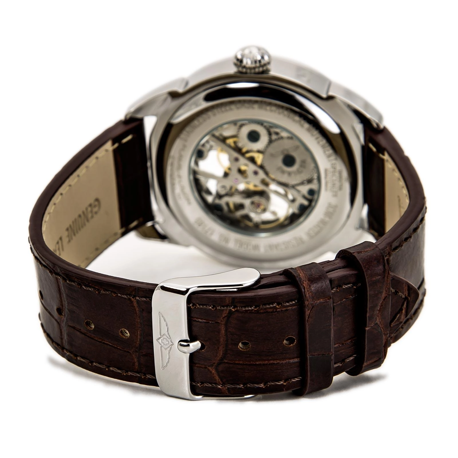 Invicta 17185 Men's Specialty White & Silver Skeleton Dial Brown Leather Strap Mechanical Watch