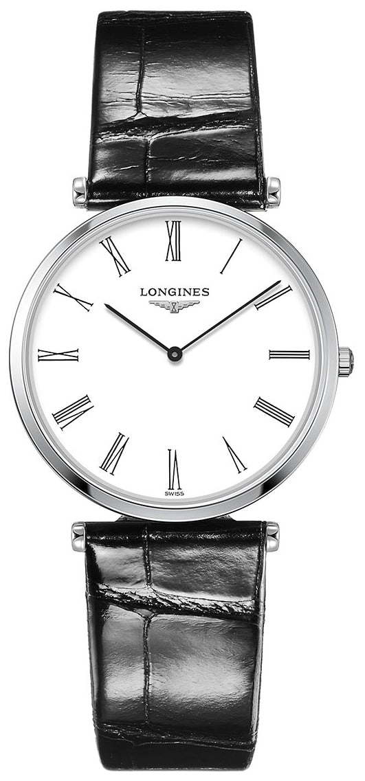 Longines La Grande Classique Stainless Steel White Dial Black Leather Strap Quartz Womens Watch L4.709.4.21.2