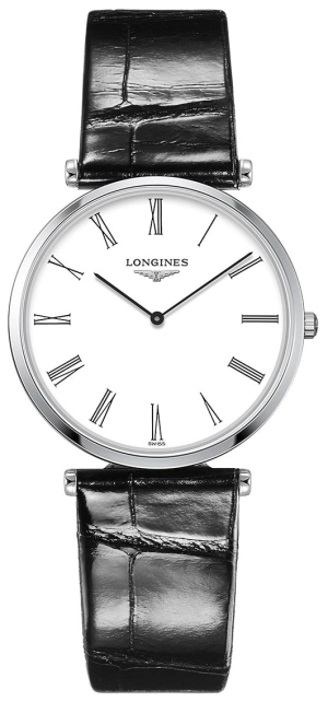 Longines La Grande Classique Stainless Steel White Dial Black Leather Strap Quartz Womens Watch L4.709.4.21.2