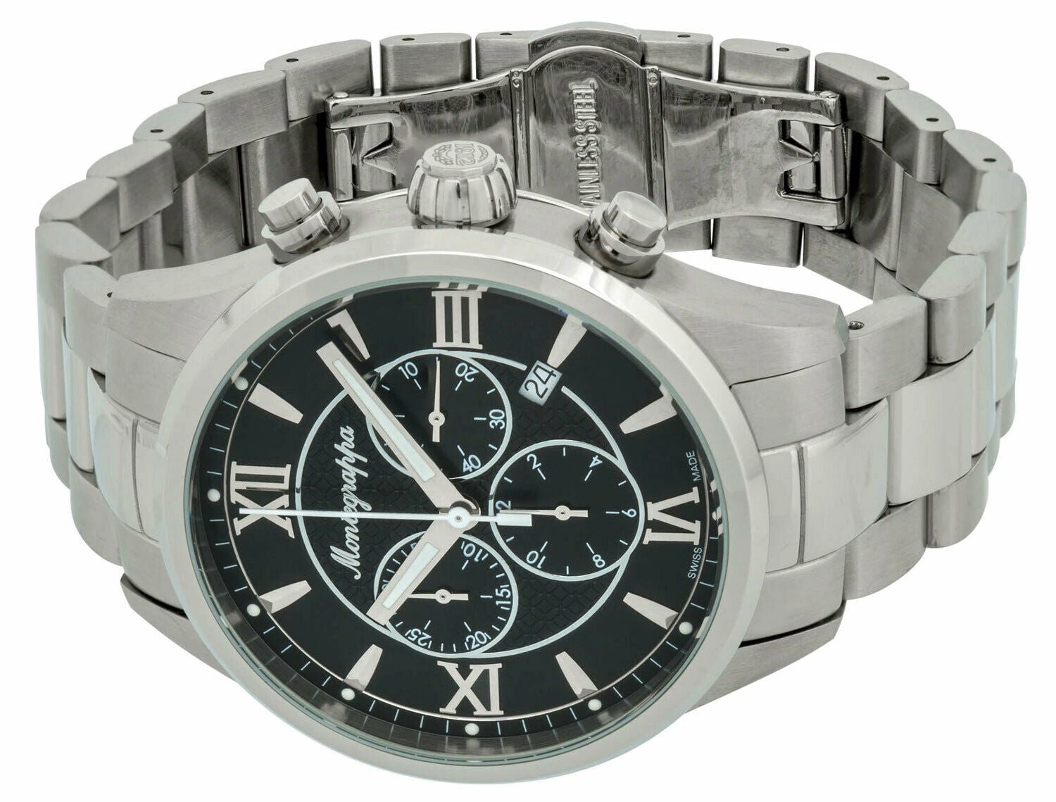 Montegrappa Fortuna Chronograph Black Dial Stainless Steel Quartz Men's Watch Date IDFOWCIC