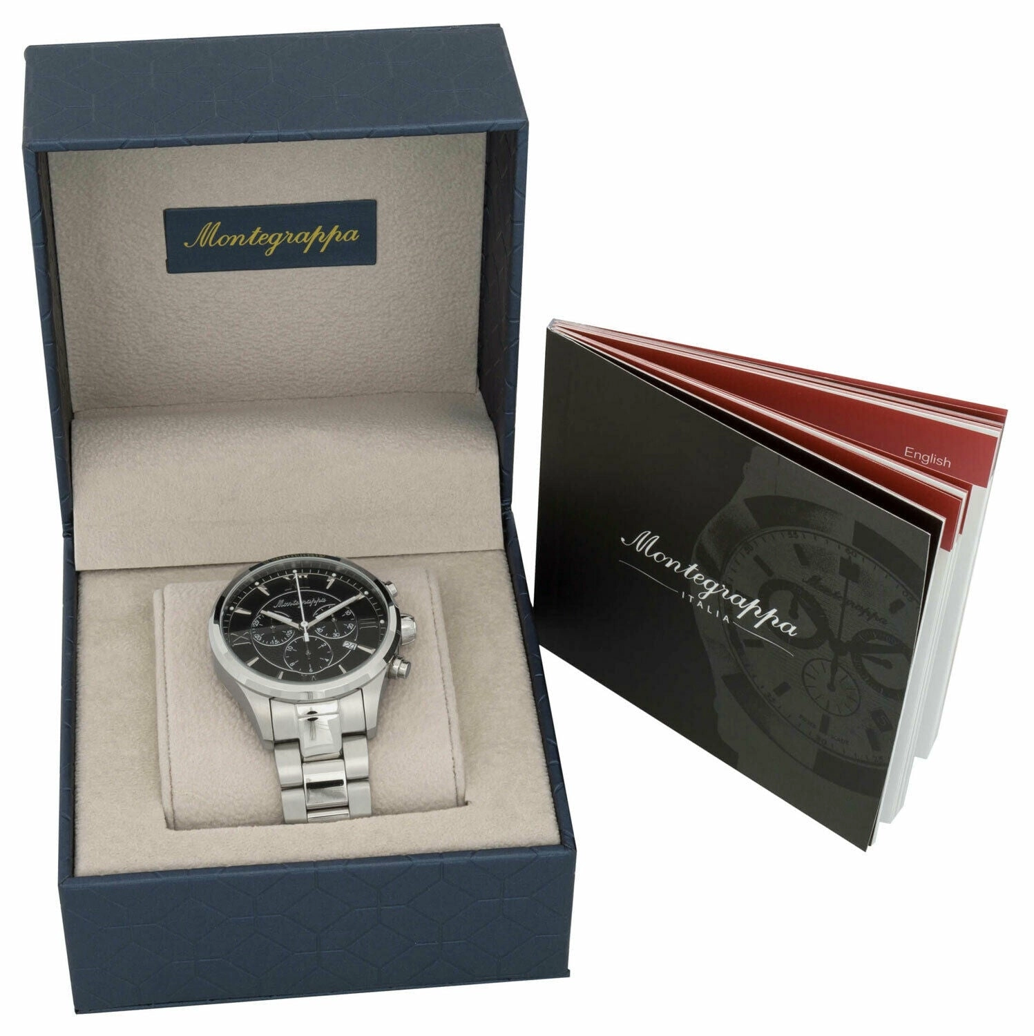 Montegrappa Fortuna Chronograph Black Dial Stainless Steel Quartz Men's Watch Date IDFOWCIC