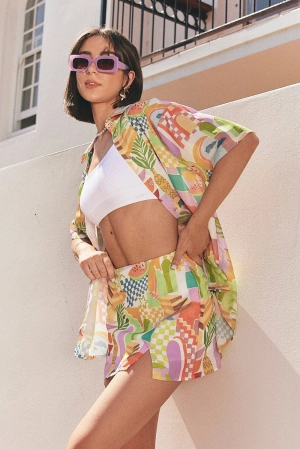 Multi Abstract Mini Skirt High Rise