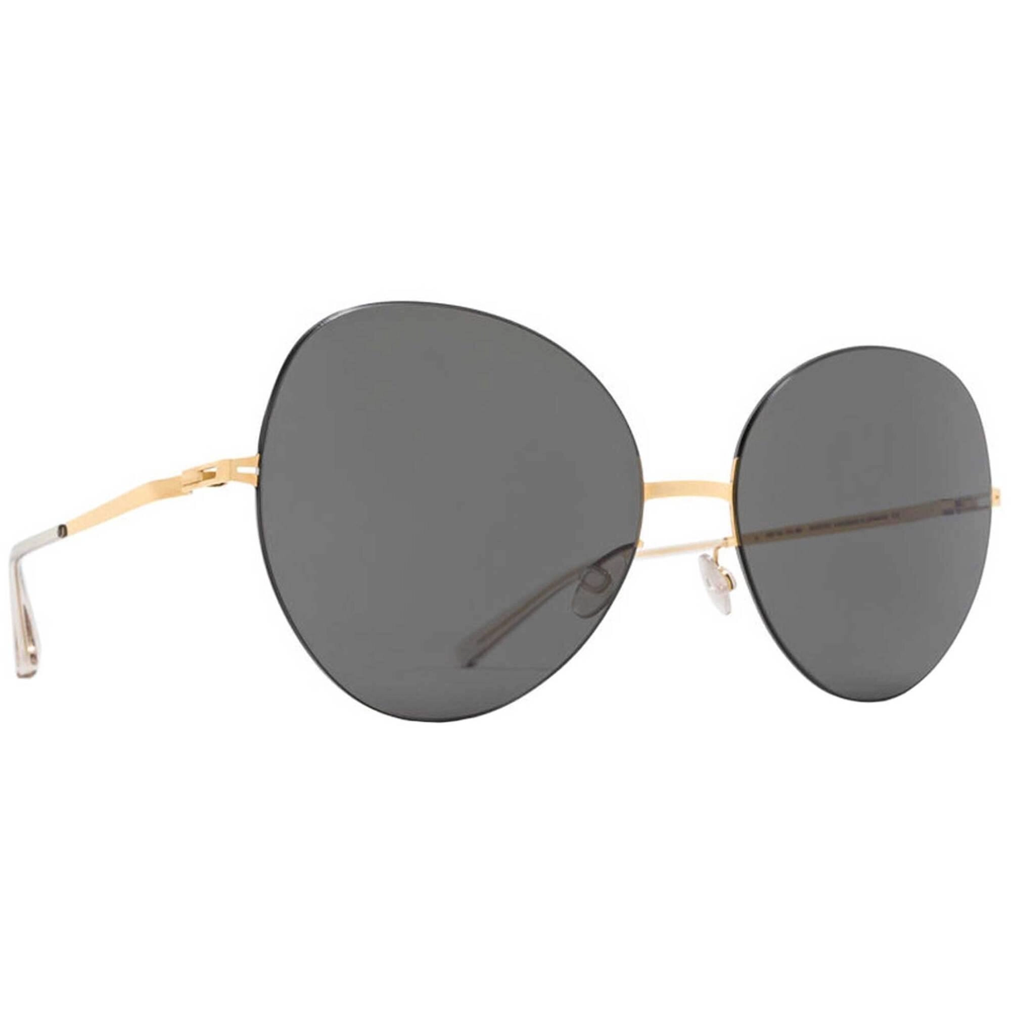 Mykita Women's Sunglasses - Dark Grey Lens Gold/Black Metal Cat Eye Frame | AIMI 56