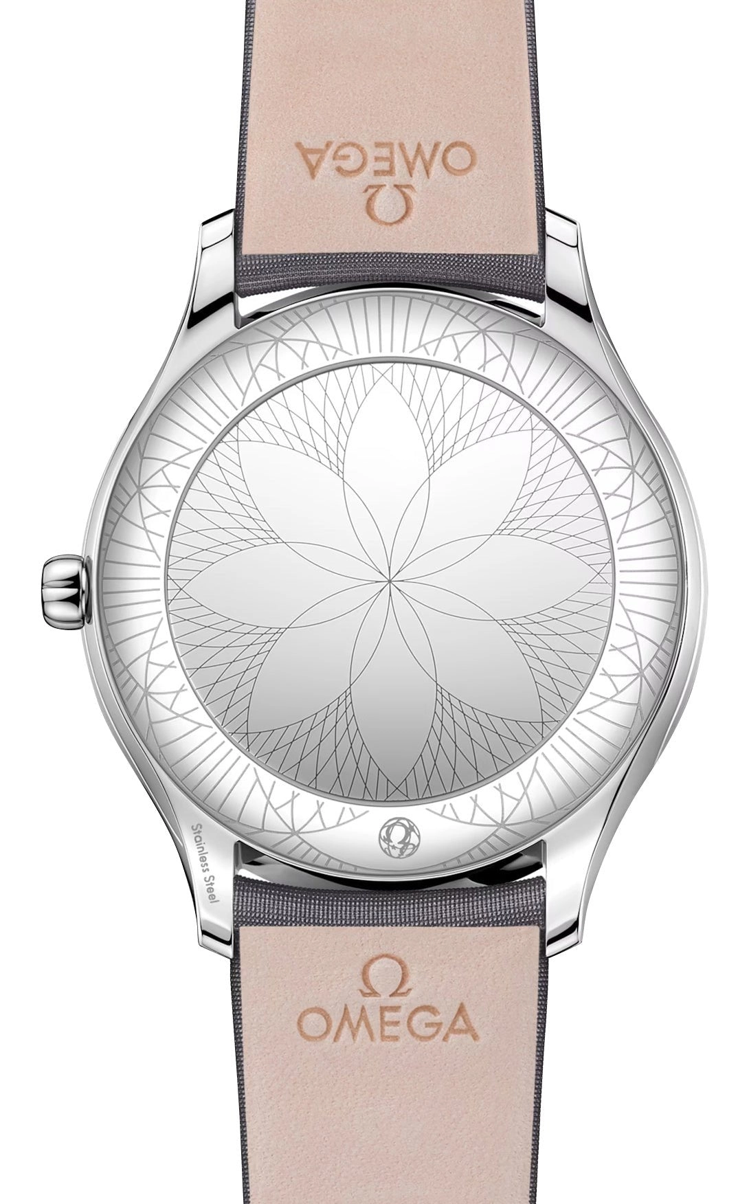 Omega De Ville Trésor Stainless Steel Silver Dial Gray Fabric Strap Diamonds Quartz Womens Watch 428.17.39.60.02.001