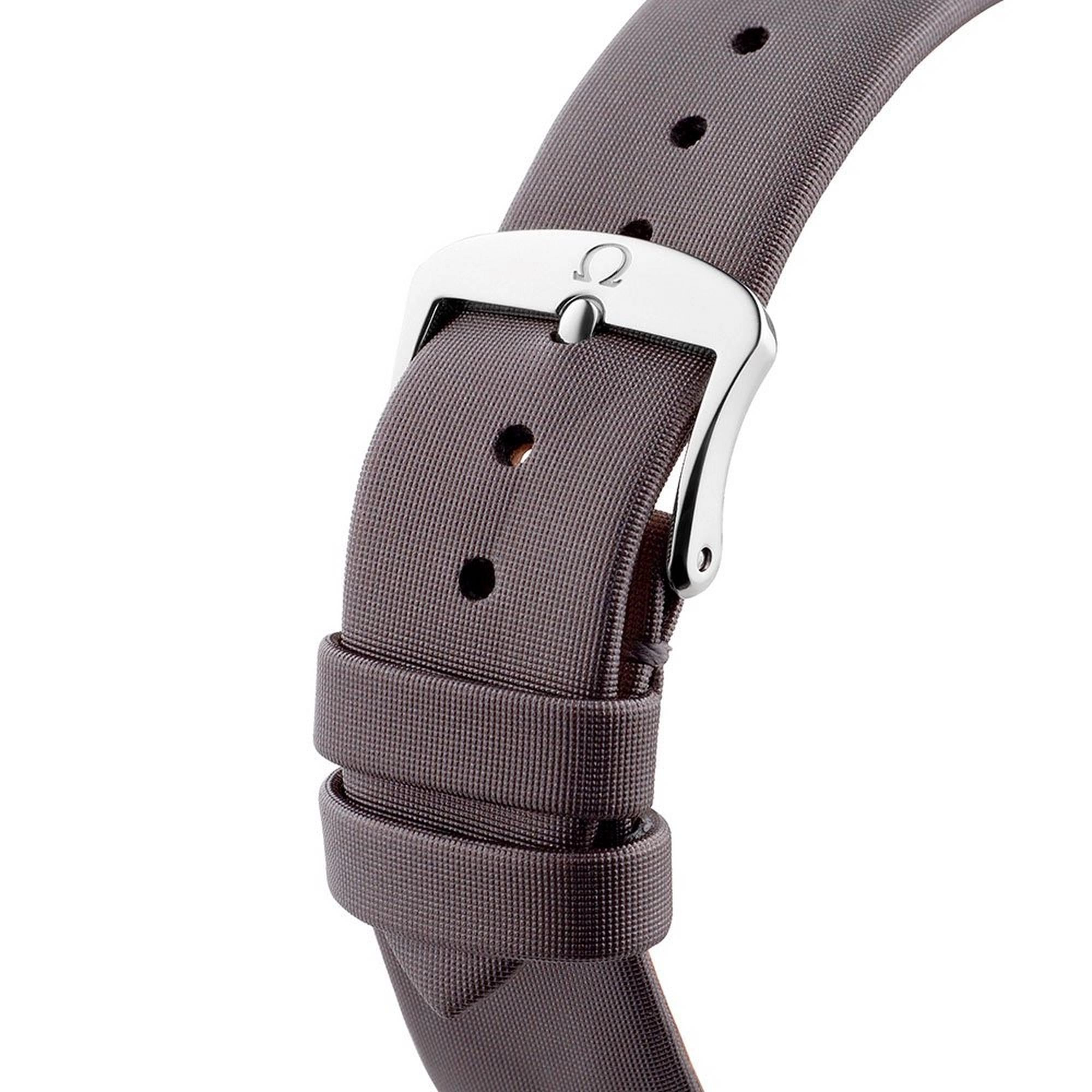 Omega De Ville Trésor Stainless Steel Silver Dial Gray Fabric Strap Diamonds Quartz Womens Watch 428.17.39.60.02.001