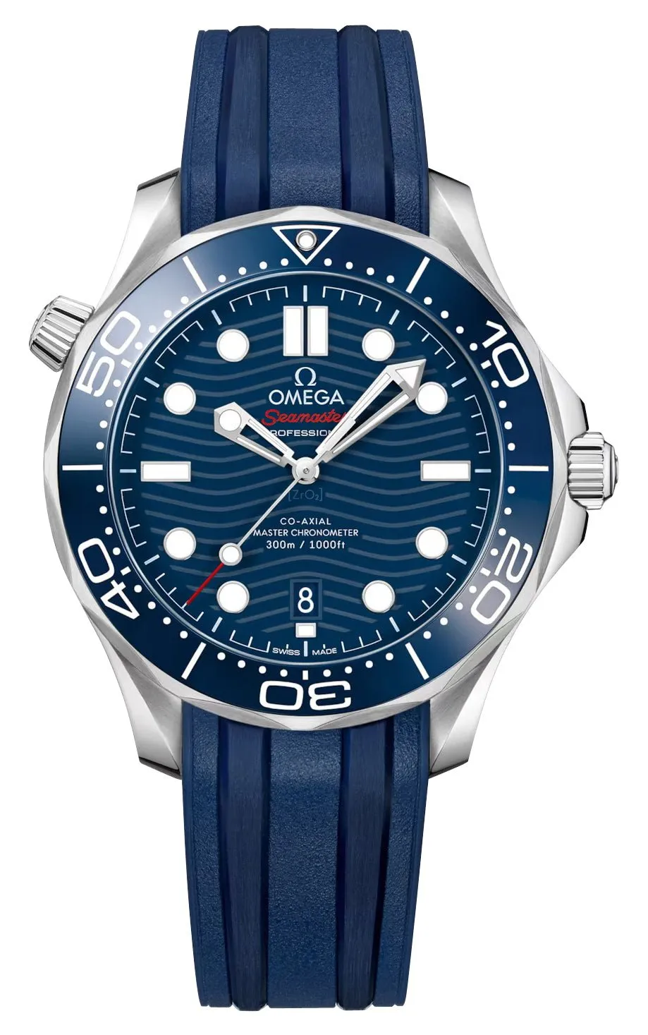 Omega Seamaster Diver 300M Automatic Chronometer Stainless Steel Blue Dial Blue Rubber Strap Date Mens Watch 210.32.42.20.03.001