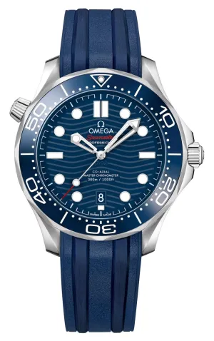 Omega Seamaster Diver 300M Automatic Chronometer Stainless Steel Blue Dial Blue Rubber Strap Date Mens Watch 210.32.42.20.03.001