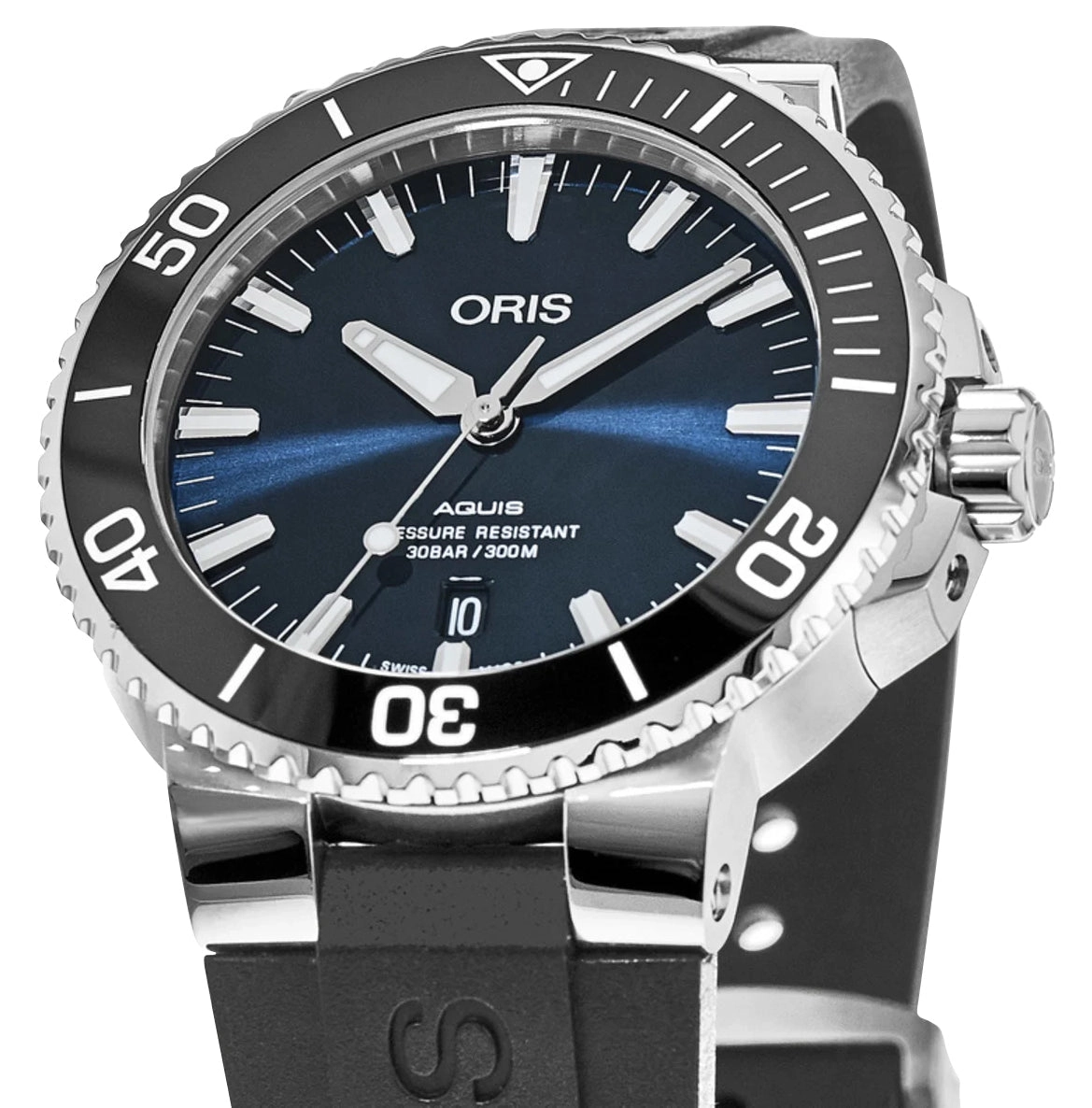 Oris Aquis Date Automatic Stainless Steel Blue Dial Black Rubber Strap Divers Mens Watch 733 7732 4135-07 4 21 64FC