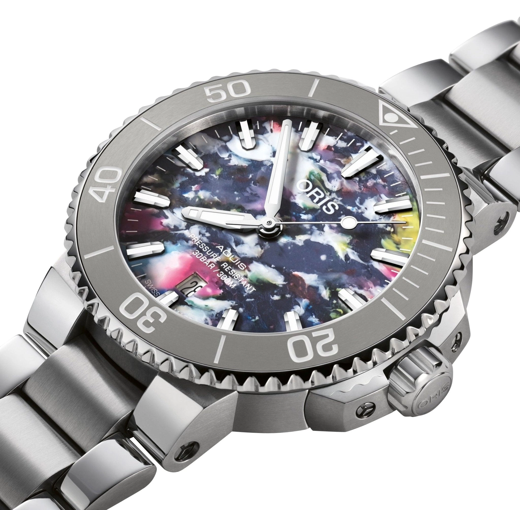 Oris Aquis Date Upcycle Automatic Stainless Steel Multicolored Dial Divers Mens Watch 733 7766 4150-Set