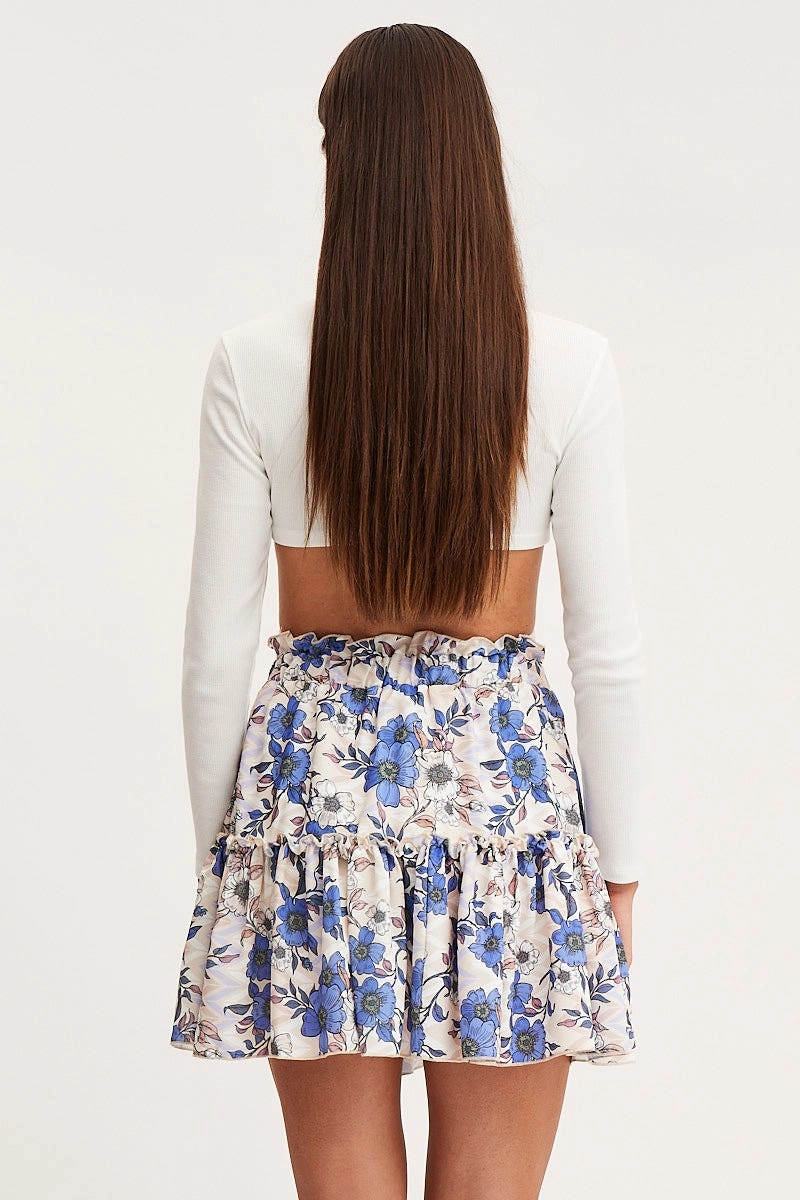 Print Flare Skirt Mini High Rise