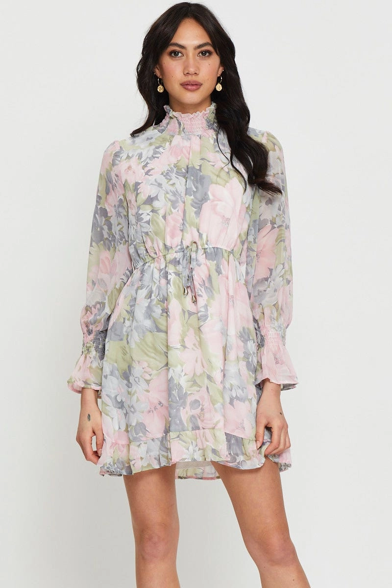 Print Mini Dress Long Sleeve