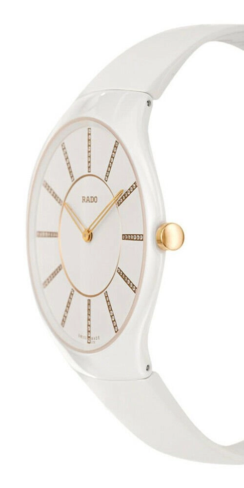 Rado True Thinline White Ceramic Womens Watch Pin Buckle Clasp Diamonds Quartz R27957709