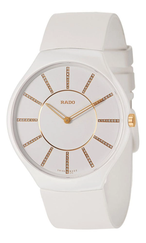 Rado True Thinline White Ceramic Womens Watch Pin Buckle Clasp Diamonds Quartz R27957709