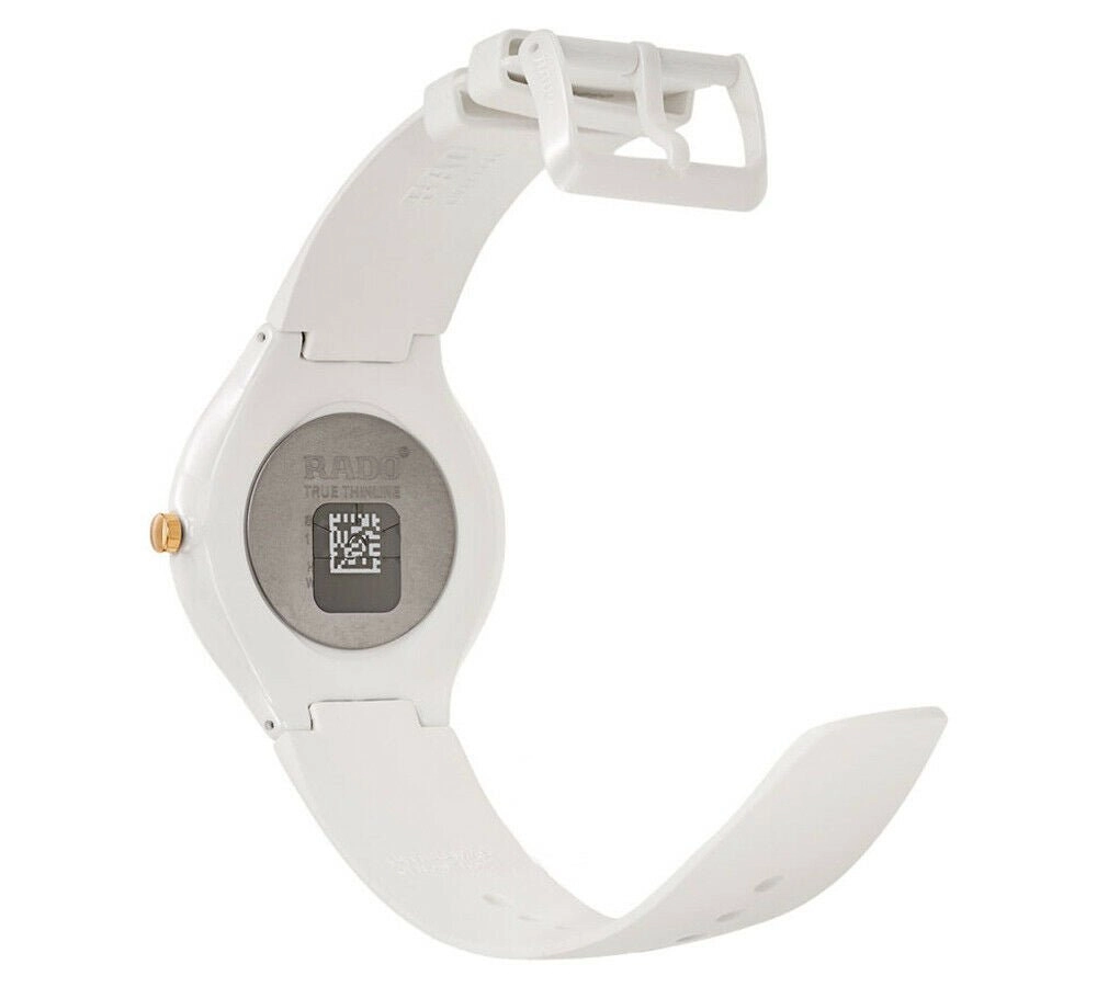 Rado True Thinline White Ceramic Womens Watch Pin Buckle Clasp Diamonds Quartz R27957709