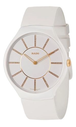 Rado True Thinline White Ceramic Womens Watch Pin Buckle Clasp Diamonds Quartz R27957709