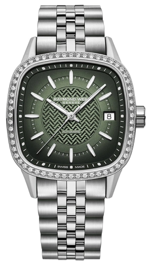 Raymond Weil Freelancer Automatic Stainless Steel Green Dial Date Diamonds Womens Watch 2490-STS-52051