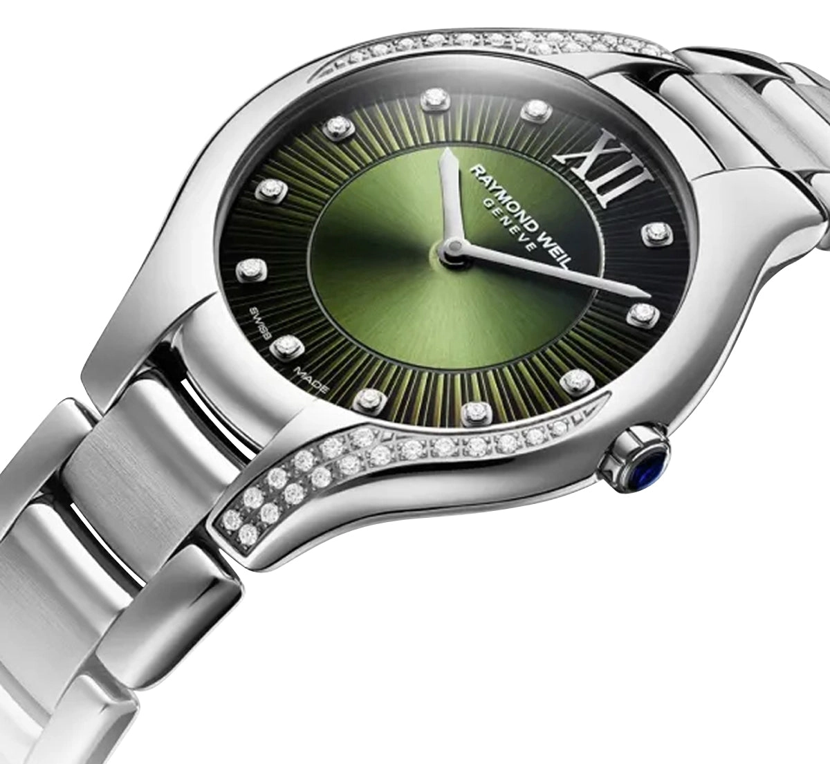 Raymond Weil Noemia Stainless Steel Green Dial Diamonds Quartz Womens Watch 5132-S1S-52181