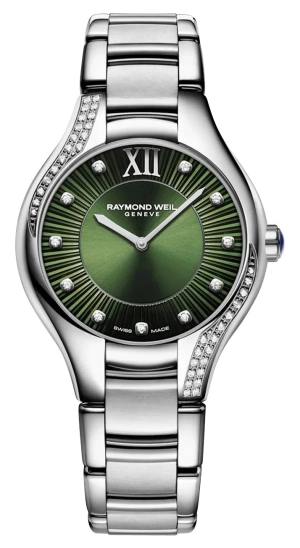 Raymond Weil Noemia Stainless Steel Green Dial Diamonds Quartz Womens Watch 5132-S1S-52181