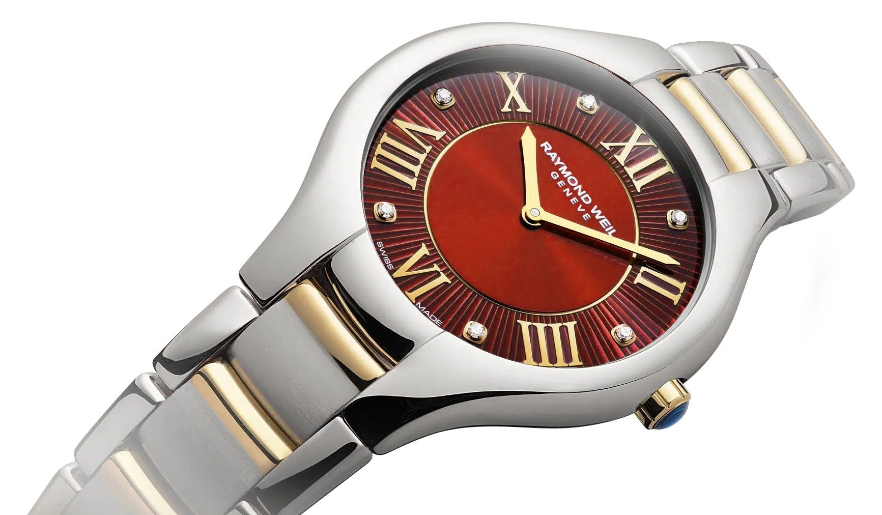 Raymond Weil Noemia Two-Tone Stainless Steel Red Dial Diamonds Quartz Womens Watch 5132-STP-00456
