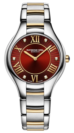 Raymond Weil Noemia Two-Tone Stainless Steel Red Dial Diamonds Quartz Womens Watch 5132-STP-00456