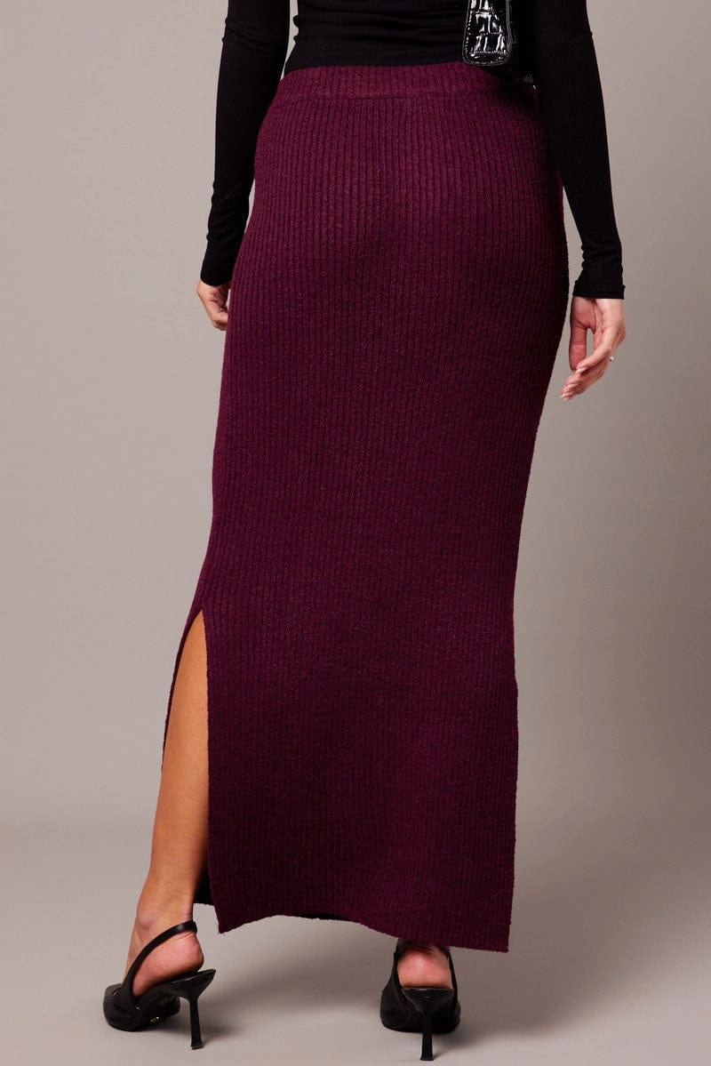 Red Knit Skirt High Rise Midi