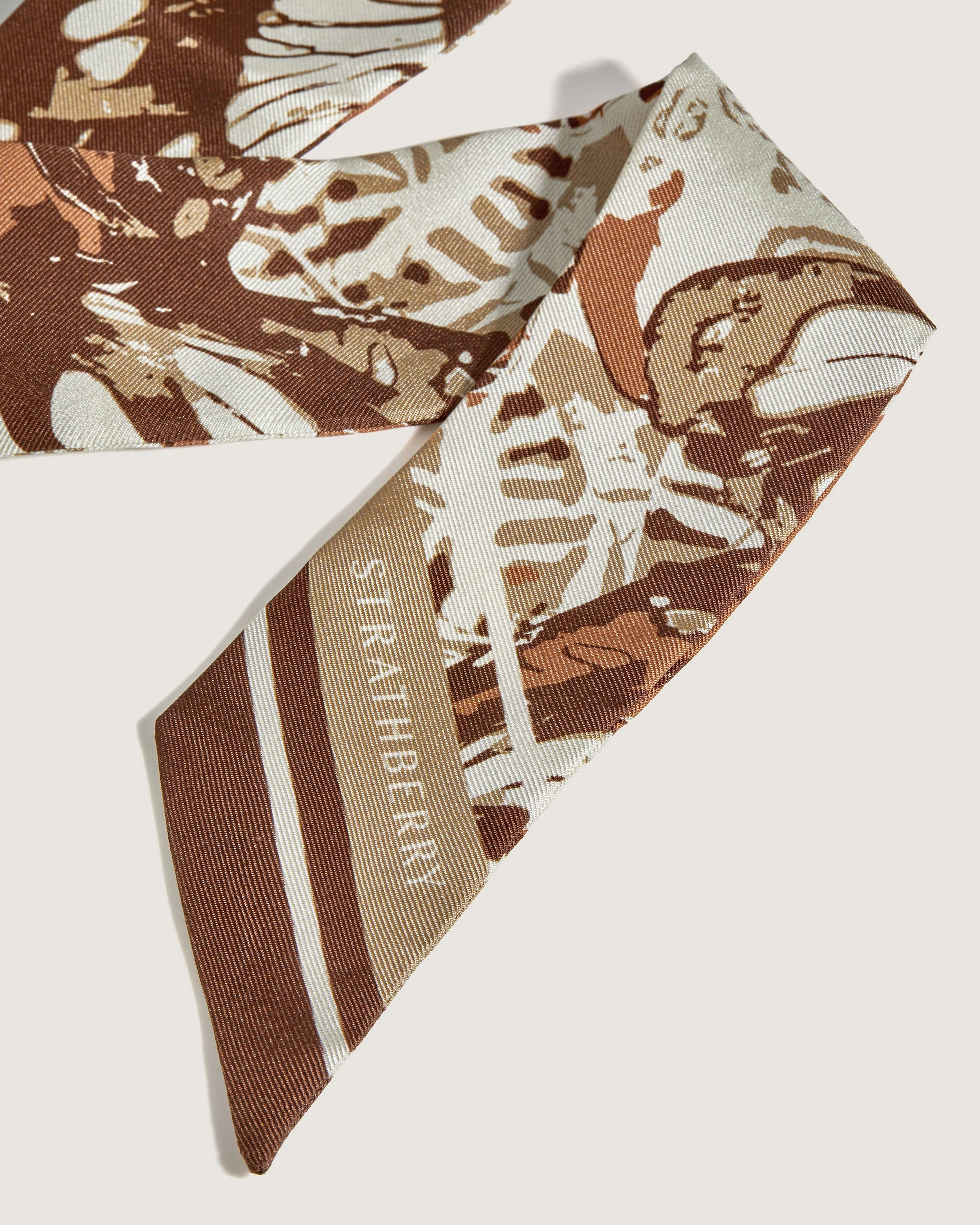 Silk Skinny Scarf - Chocolate/Tan Butterfly Print