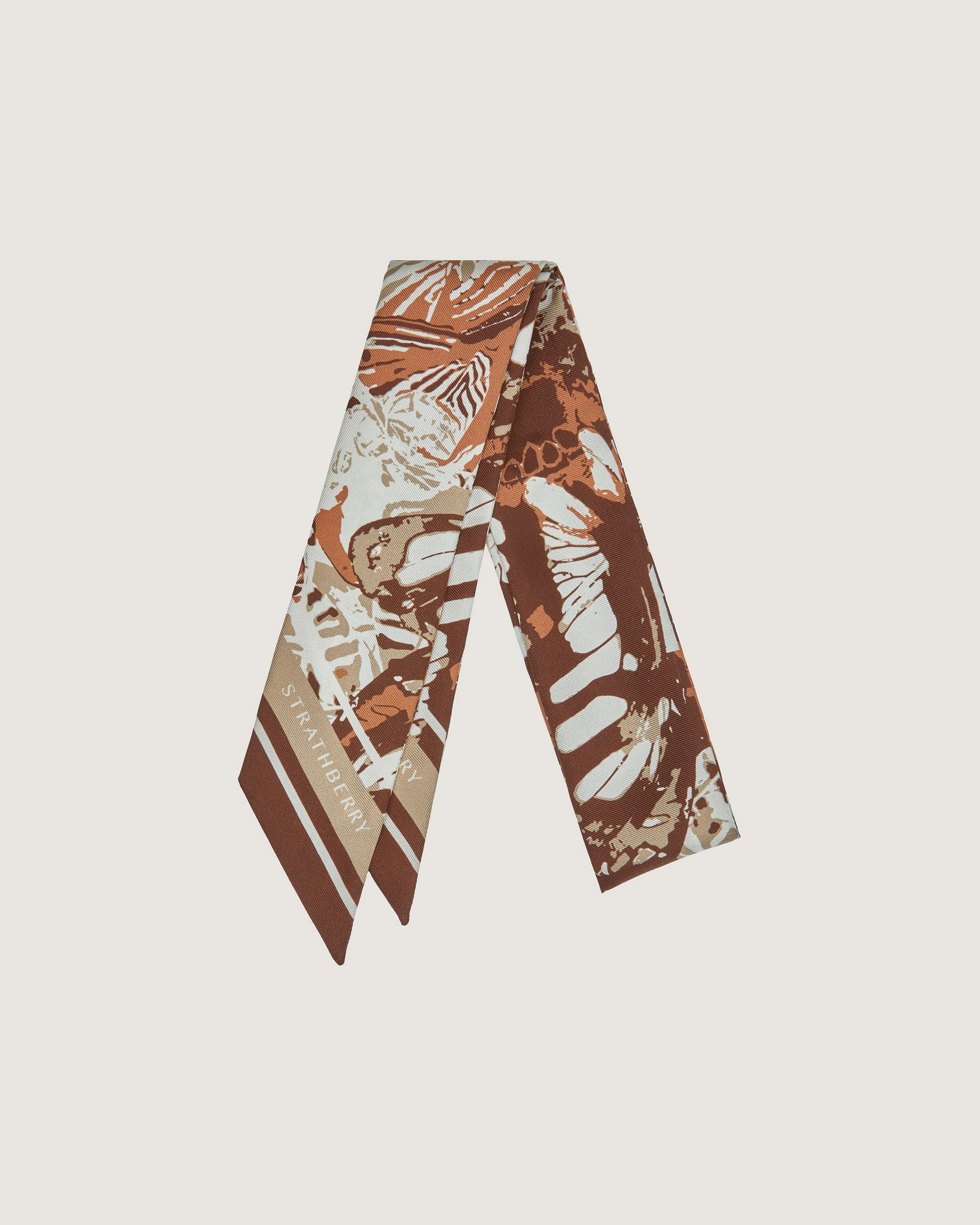 Silk Skinny Scarf - Chocolate/Tan Butterfly Print