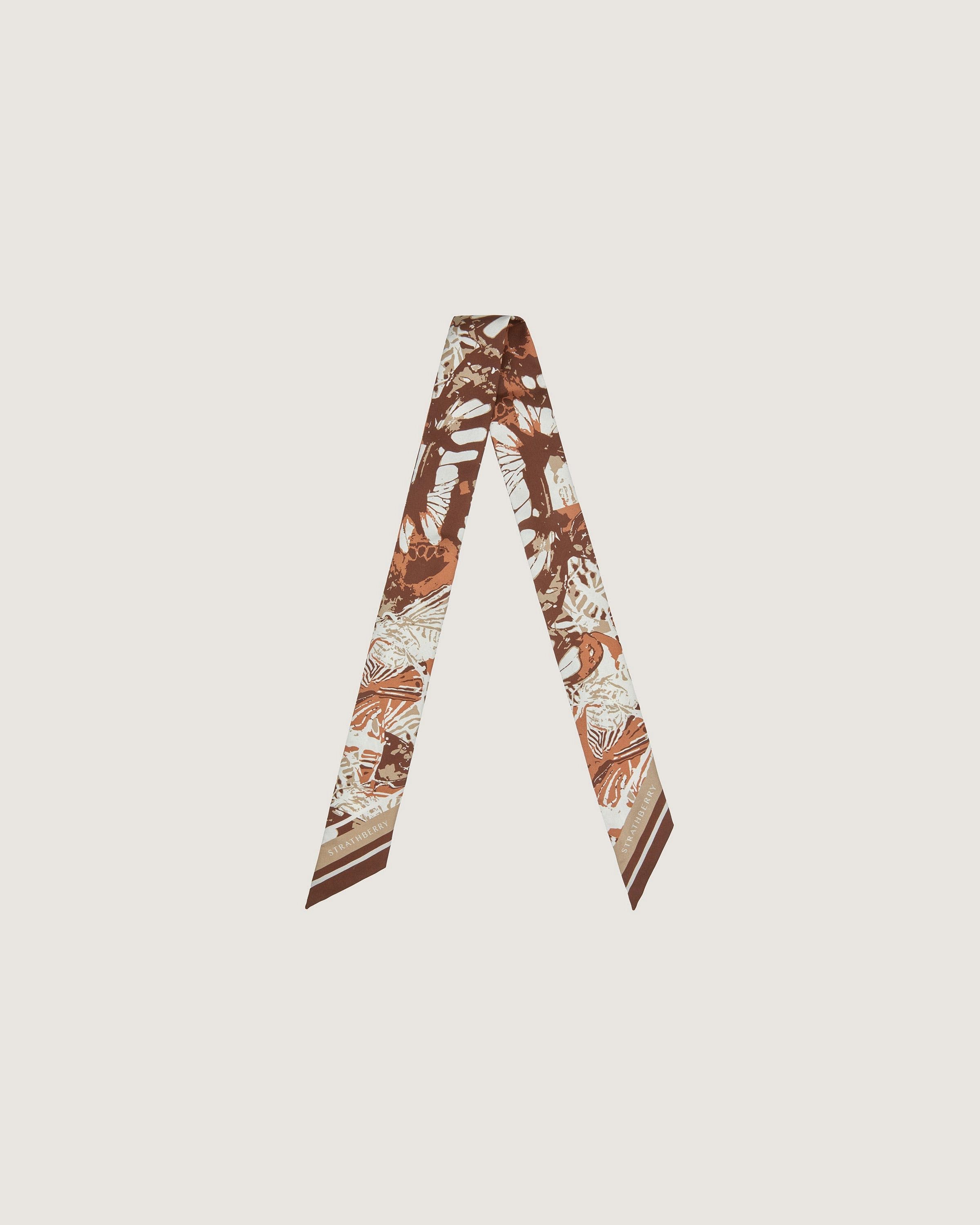 Silk Skinny Scarf - Chocolate/Tan Butterfly Print